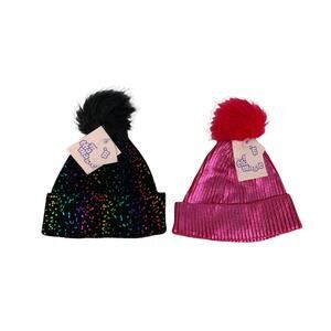 More Than Magic Beanie With Pom Pom Pink And Black. Girls One Size